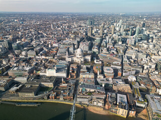 Aerial over St Paul's Churchyard London UK
