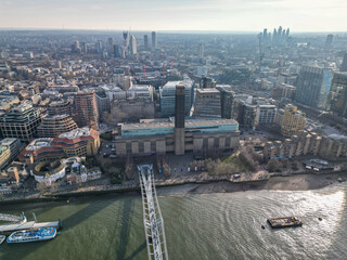 Aerial shot over Tate Modern Bankside London UK