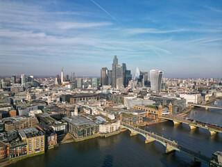 Aerial view over London towers City Of London