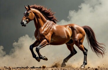 Fototapeta premium Graceful horse galloping majestically against a dramatic background 