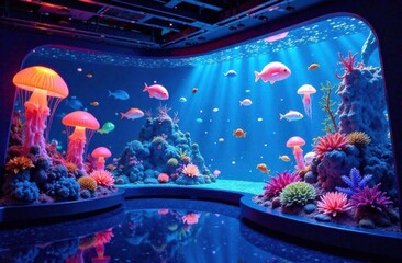 Underwater scene with colorful jellyfish and vibrant corals  