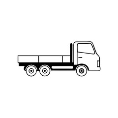 Fototapeta premium Flatbed truck icon in black outline on white background