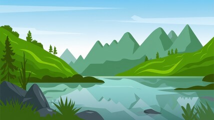 Serene Mountain Lake Landscape: A Breathtaking Vista of Nature's Beauty