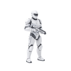 Fototapeta premium A futuristic robot stands confidently, equipped with advanced technology and a sleek design, against a white isolated background. Perfect for illustrating innovation and robotics.