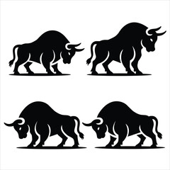bull silhouette vector set for white background, silhouette bull vector 