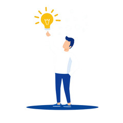 A man holding a light bulb over his head, representing creativity and innovation, on a white isolated background.