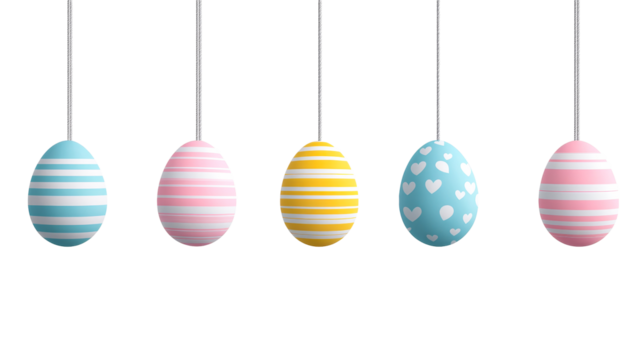Easter eggs hanging on strings, cut out transparent