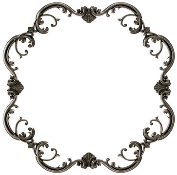 Black  ornament  frame on transparent background, cut out, 3D render
