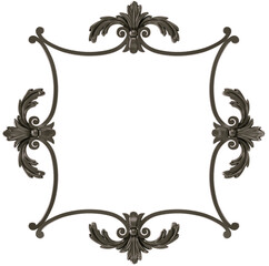 Black  ornament  frame on transparent background, cut out, 3D render
