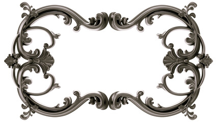 Black  ornament  frame on transparent background, cut out, 3D render
