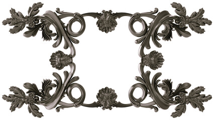 Black  ornament  frame on transparent background, cut out, 3D render
