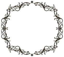 Black  ornament  frame on transparent background, cut out, 3D render
