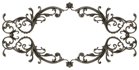 Black  ornament  frame on transparent background, cut out, 3D render

