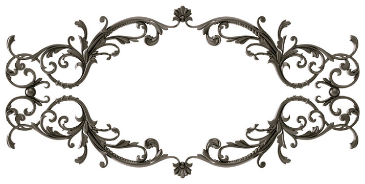 Black  ornament  frame on transparent background, cut out, 3D render
