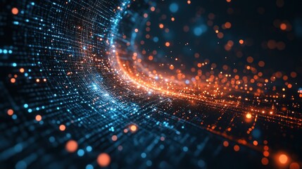 Obraz premium Abstract digital network background with glowing particles and data flow effect