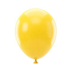 A single yellow balloon isolated on white suggests fun and celebration