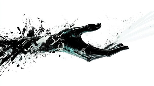 Futuristic corporate handshake, technology-driven concept, sleek digital style, white backdrop.