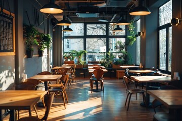 Obraz premium Interior of a modern empty cafe in the city