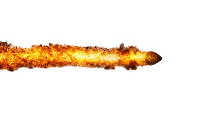 Burning meteor with glowing tail on black background, cut out transparent