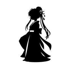 Fototapeta premium Anime girl in traditional kimono silhouette