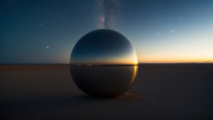 A Celestial Sphere: Capturing the Essence of Twilight, Starlight, and Desert Horizon in Perfect Reflection.