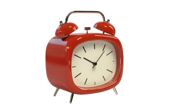 Red retro alarm clock with white background. Red retro alarm clock png - Powered by Adobe