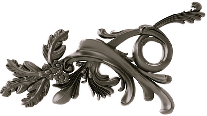 Black  ornament on transparent background, cut out, 3D render

