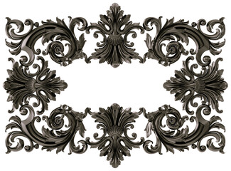 Black  ornament on transparent background, cut out, 3D render
