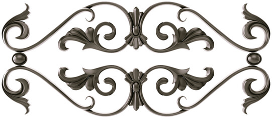 Black  ornament on transparent background, cut out, 3D render

