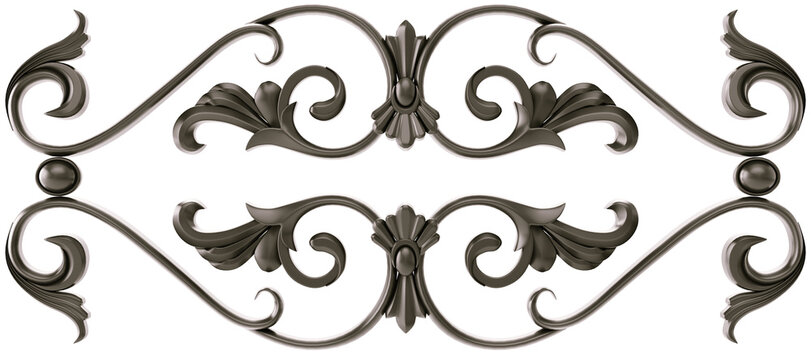 Black  ornament on transparent background, cut out, 3D render
