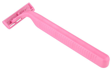 Pink shaving razor isolated on a transparent background. Completely in focus. Full depth of field. PNG.