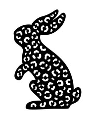 Leopard Easter Bunny template. Vector animal. Rabbit silhouette. For paper,laser cutting, sublimation. Cute festive character with animal print. Holiday symbol. Isolated on white background.