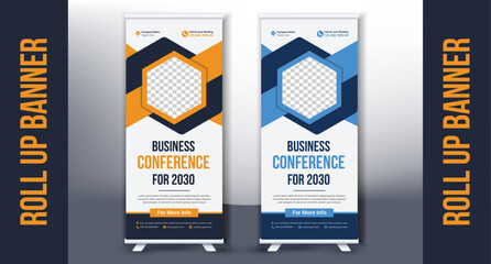 Editable vertical roll up banner pull up signage x-stand design template for company business promotion marketing exhibition display  