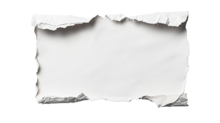 Torn paper texture with ripped edges and white background, cut out transparent