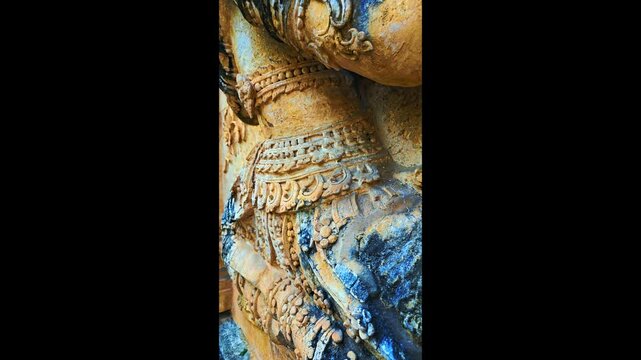 Ancient stucco art on the walls of the ancient monuments in Wat Chet Yot, Thailand.