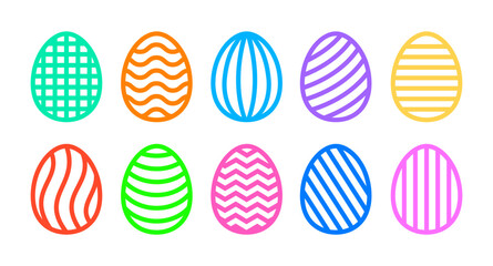 Easter geometric eggs set. Paper or laser cutting templates. Vector black illustrations. Decorative holiday symbols. Isolated on white background. Carved pattern. For laser, plotter cutting, print.