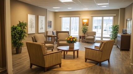 Fototapeta premium Cozy waiting area with chairs and plants