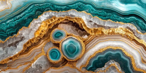 Turquoise and Gold Marble with Teal, White Onyx, Abstract Geode Texture, Luxury Background