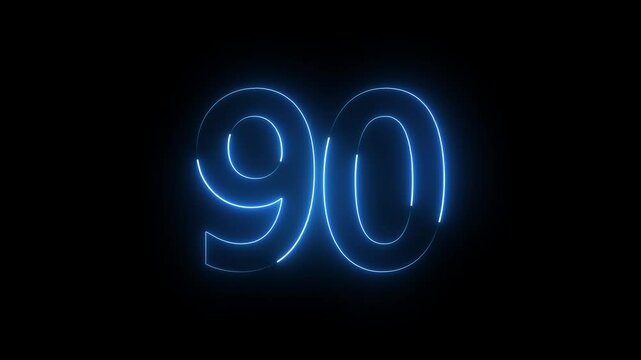 The neon 90 text icon animation displays glowing "90" digits, smoothly transitioning between bright neon colors, with pulsating light effects, creating a vibrant, futuristic visual experience.