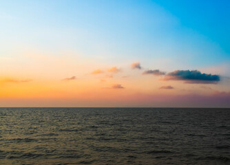 Sky sunset evening sunrise cloud on sea weather dramatic landscape goldent and indigo color...