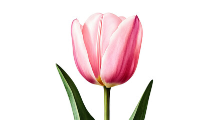 Fototapeta premium Pink tulip blossom, isolated single flower on black background, cut out transparent