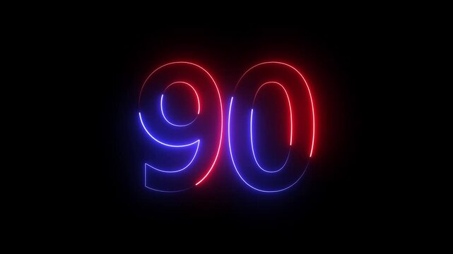 The neon 90 text icon animation displays glowing "90" digits, smoothly transitioning between bright neon colors, with pulsating light effects, creating a vibrant, futuristic visual experience.