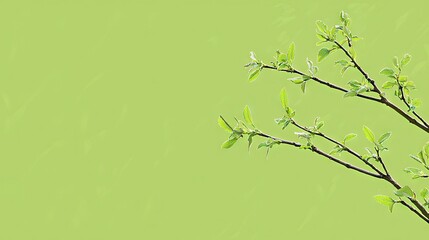 Obraz premium Spring branch, new leaves, green background, nature, design