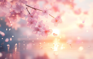 Fototapeta premium A beautiful cherry blossom tree with pink flowers in full bloom