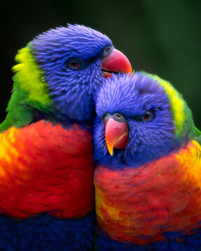 Two Rainbow Lorikeet Parrots