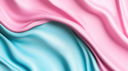 Obraz premium Flowing satin fabric in soft shades of pink and blue creates a captivating texture, embodying harmony and connection with its elegant drapes and gentle curves