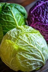 Fototapeta premium Fresh Green and Red Cabbages Closeup Still Life
