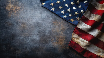 Vintage USA Flag on Distressed Grunge Background Symbolizing Patriotism and Resilience, Worn Out and Rustic American National Symbol