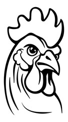 black and white illustration of a rooster head without background