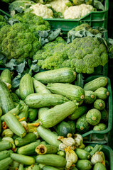 Green vegetables displayed at the market.
